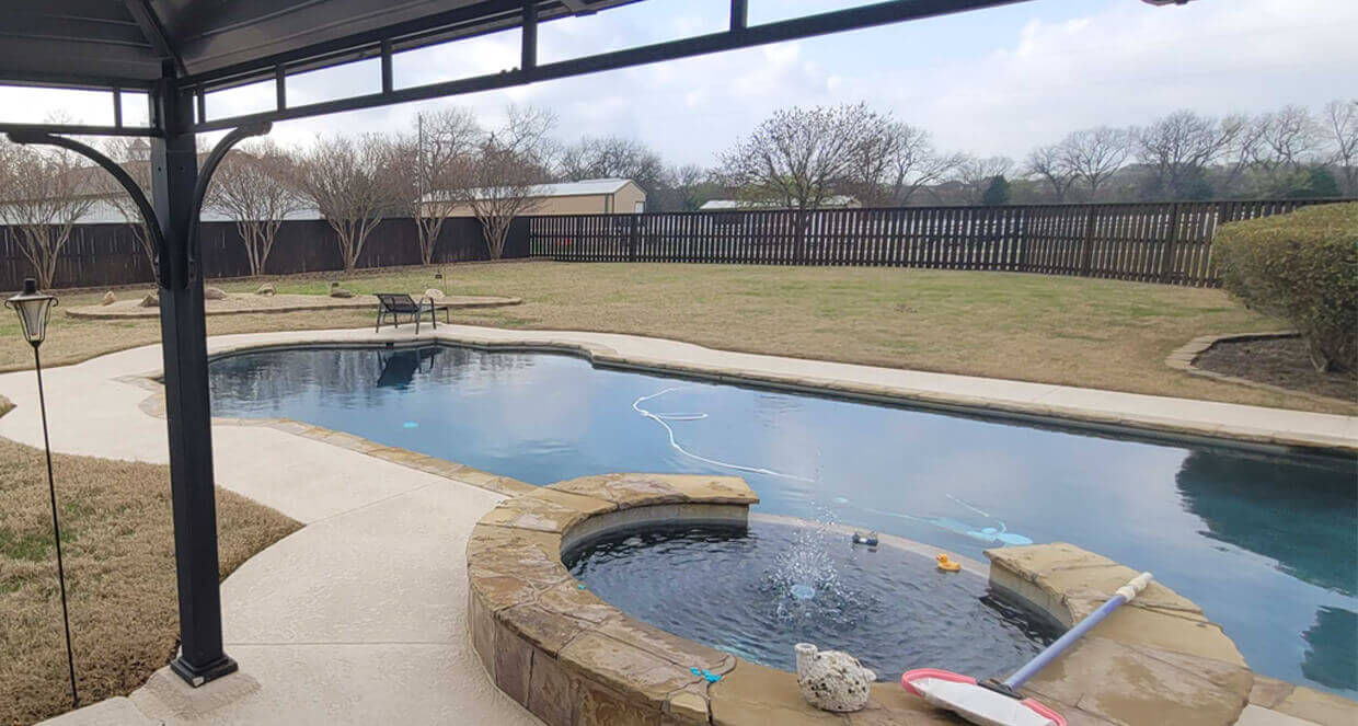 Pool deck remodel backyard renovation carvestone overlay dallas texas