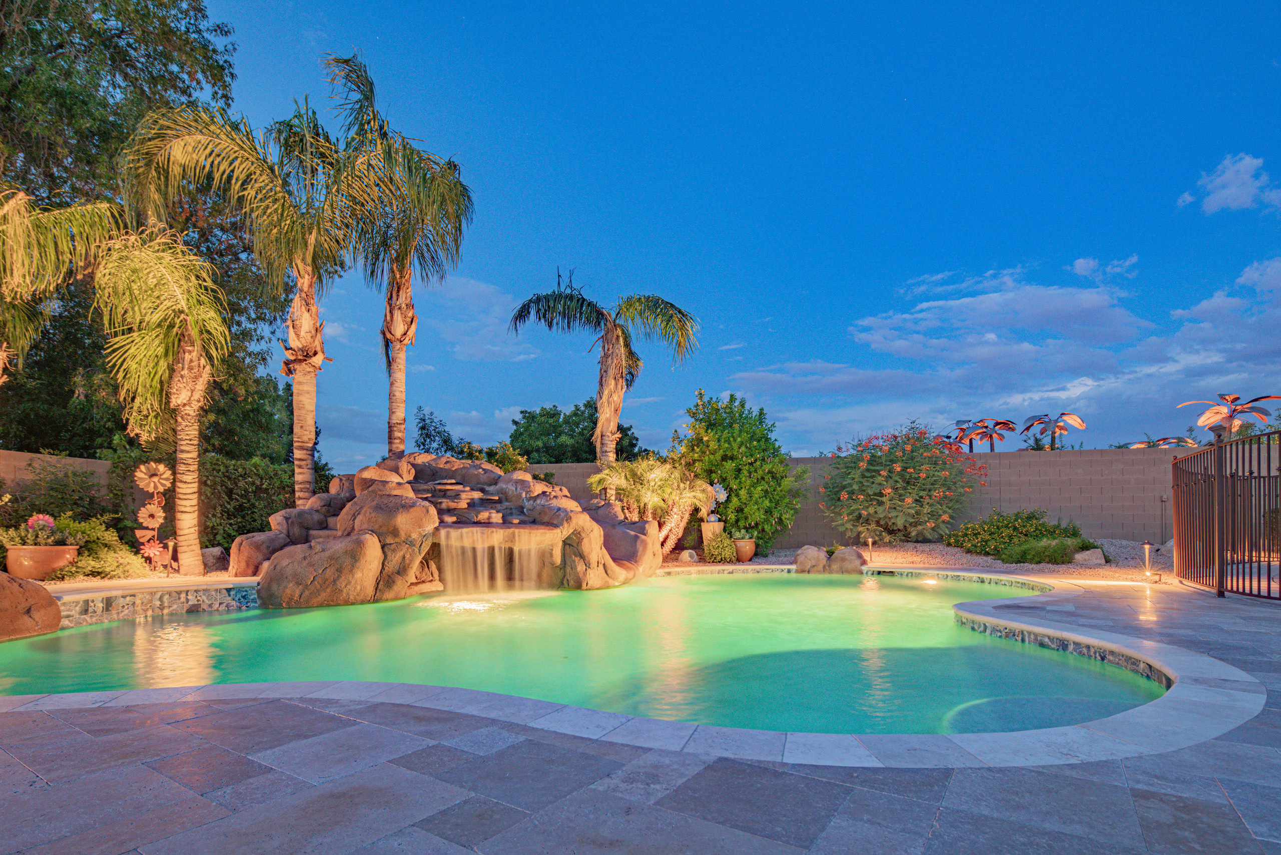 Poolside travertine hardscape durable stone in arizona