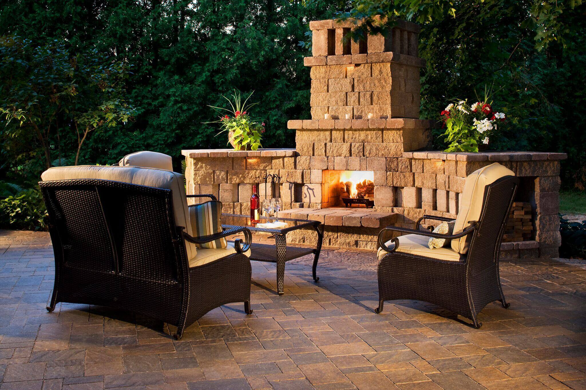 Outdoor stone fireplace design style idea