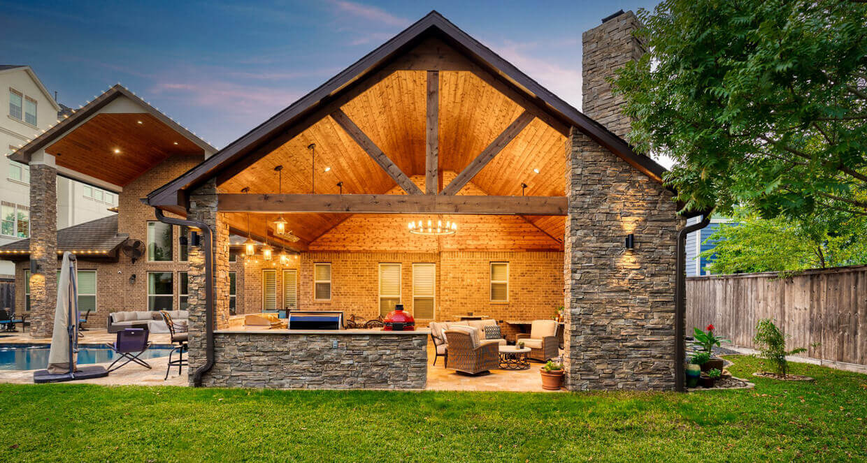 custom built cedar patio cover and kitchen pool remodel backyard transformation