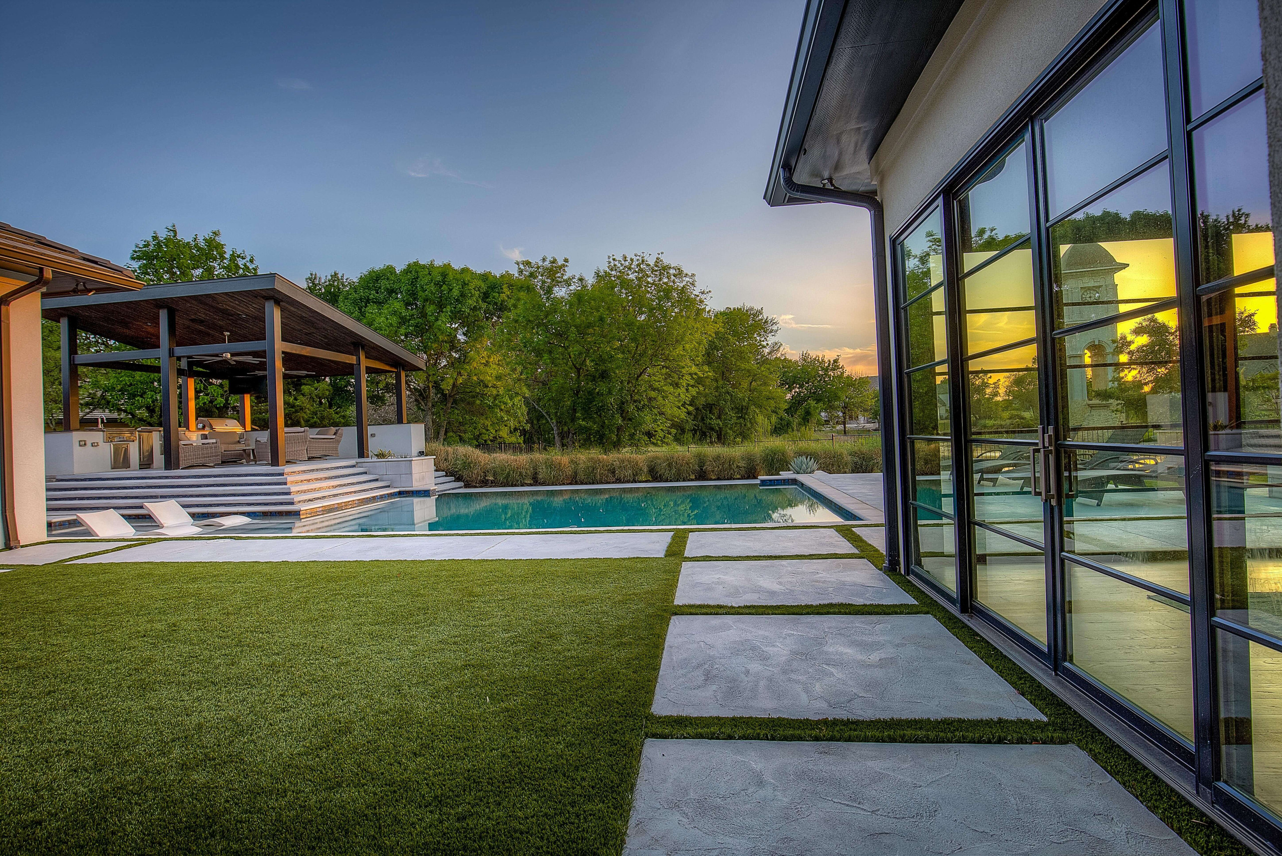 Poolside backyard turf artificial grass design