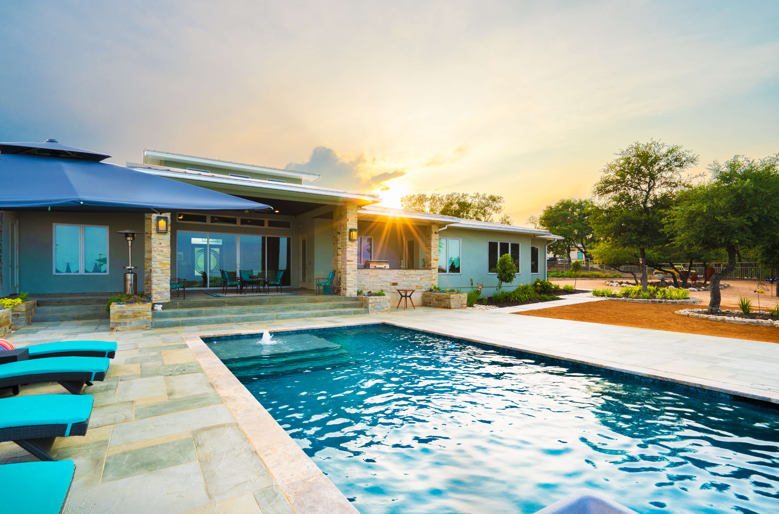 Pool views carvestone decking poolside Austin Texas