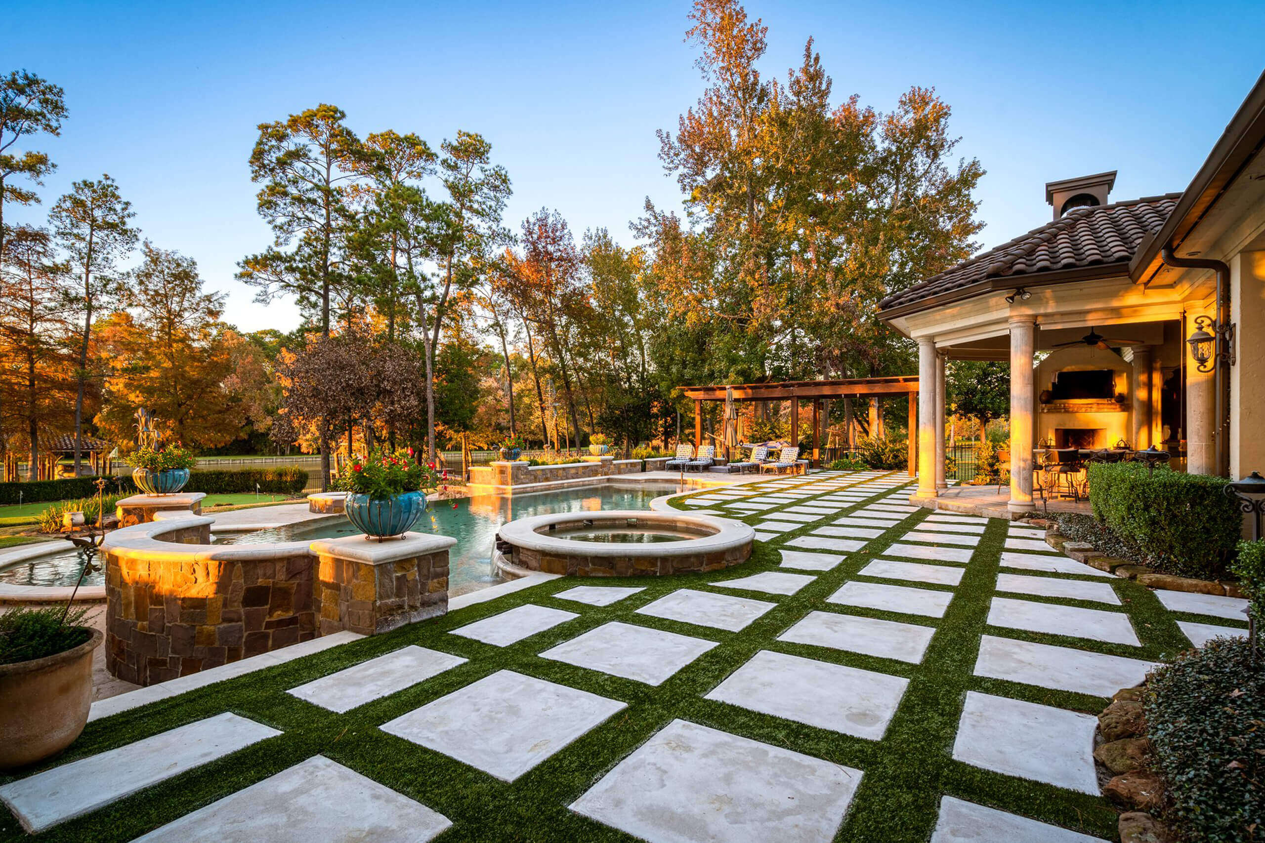 modern pool deck carvestone turf patio renovation