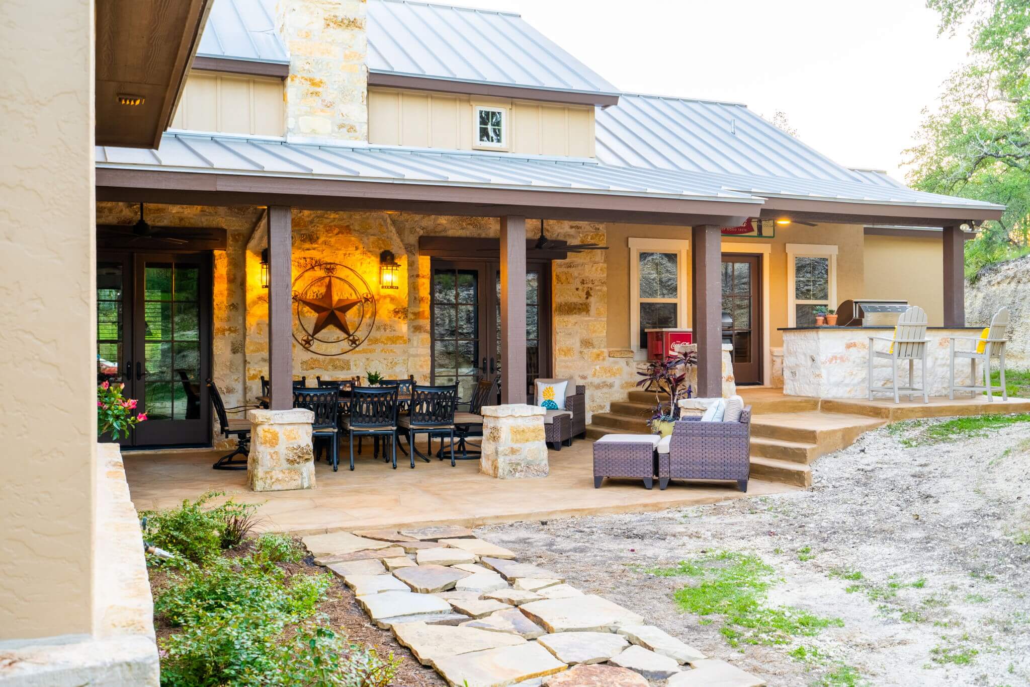 covered patio outdoor living room rustic design idea