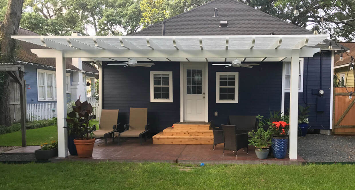 After backyard renovation transformation new patio construction Houston