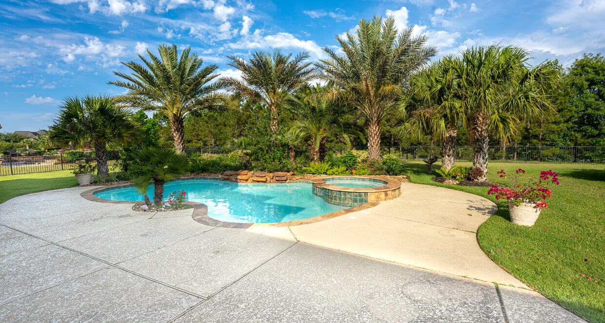 Carvestone pool deck transformation concrete overlay update Houston Texas