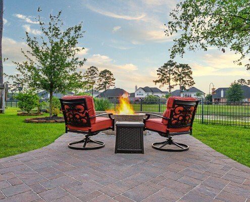 Durable patio with pavers and firepit