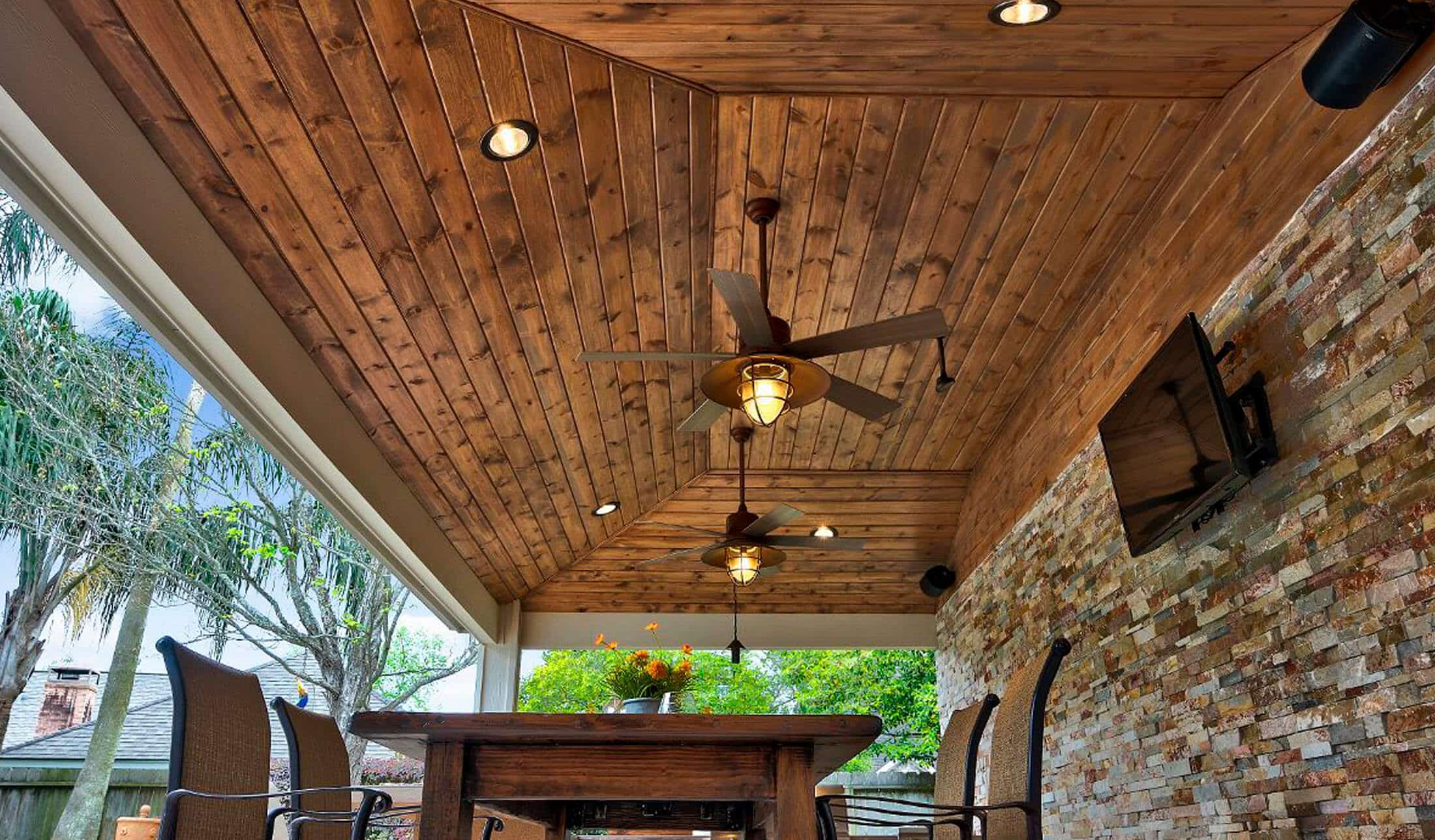 Tongue and groove wood patio cover