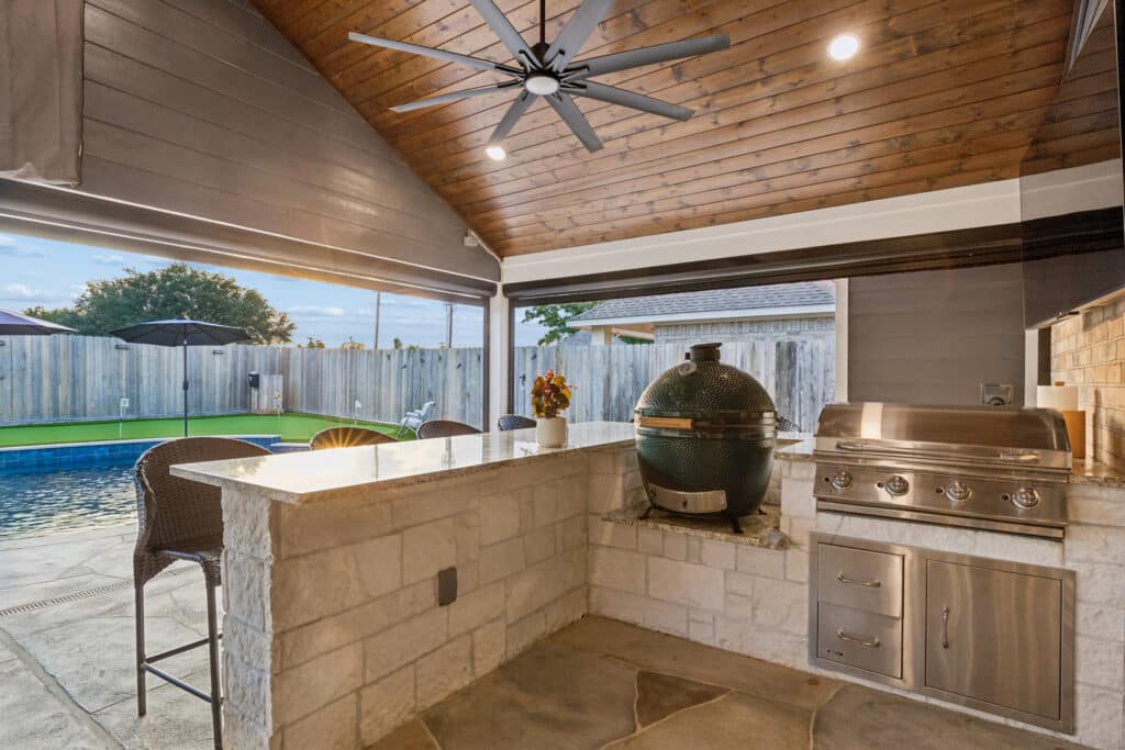 Covered patio and pool deck for outdoor entertaining