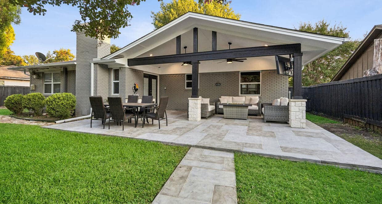After view of covered patio with backyard lawn