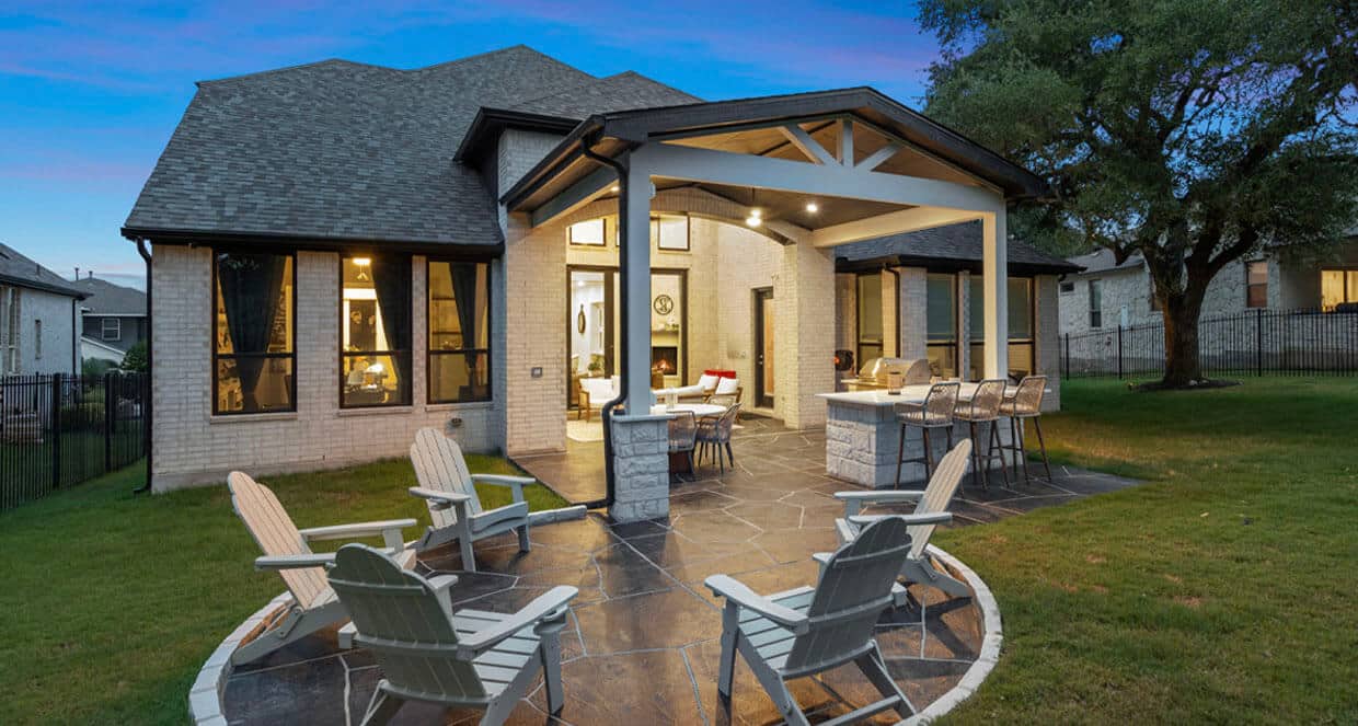 After view of covered patio with backyard seating