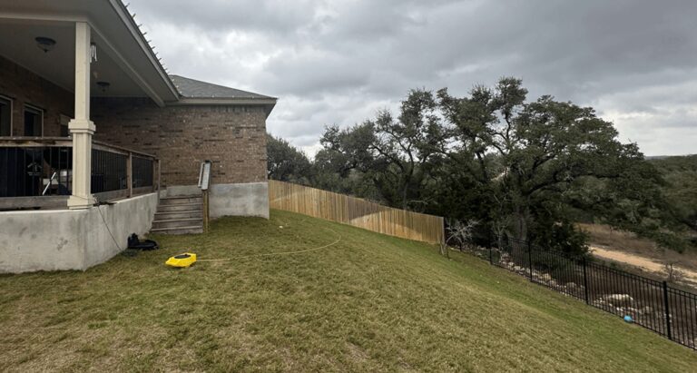 Before view of backyard before covered patio update