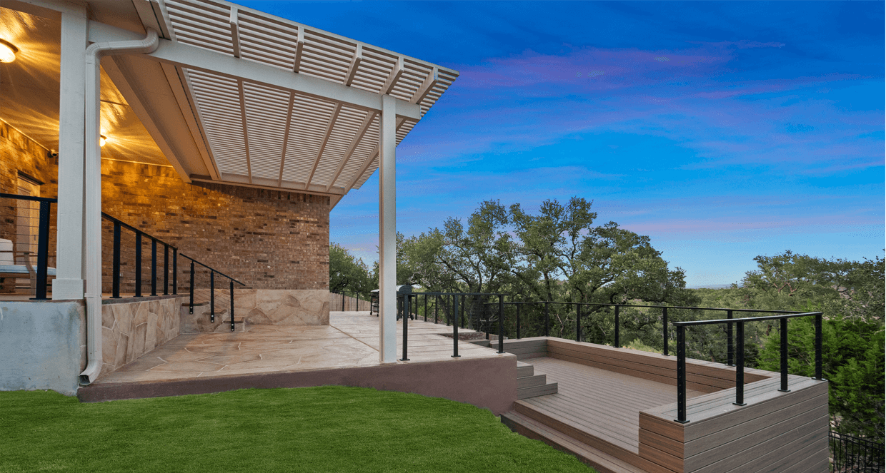 After view of covered patio with backyard seating