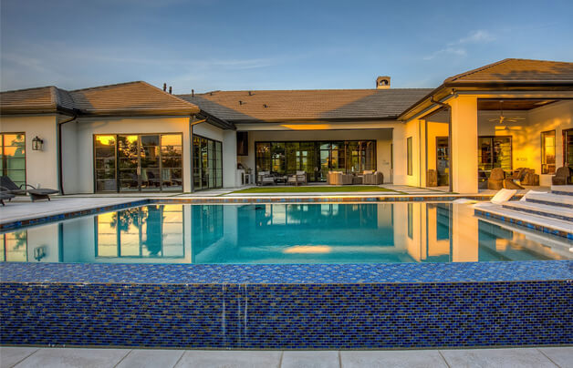 glass tile swimming pool renovation, waterline tile and pool shell