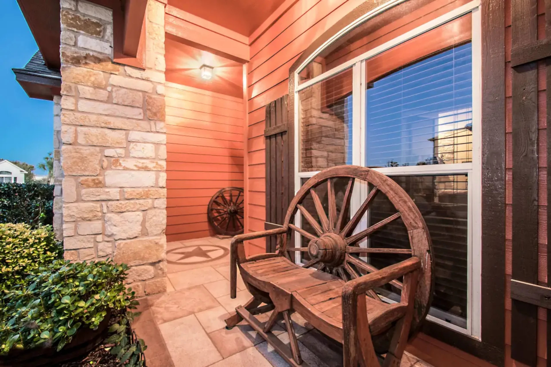 rustic texas front porch and paver walkway design