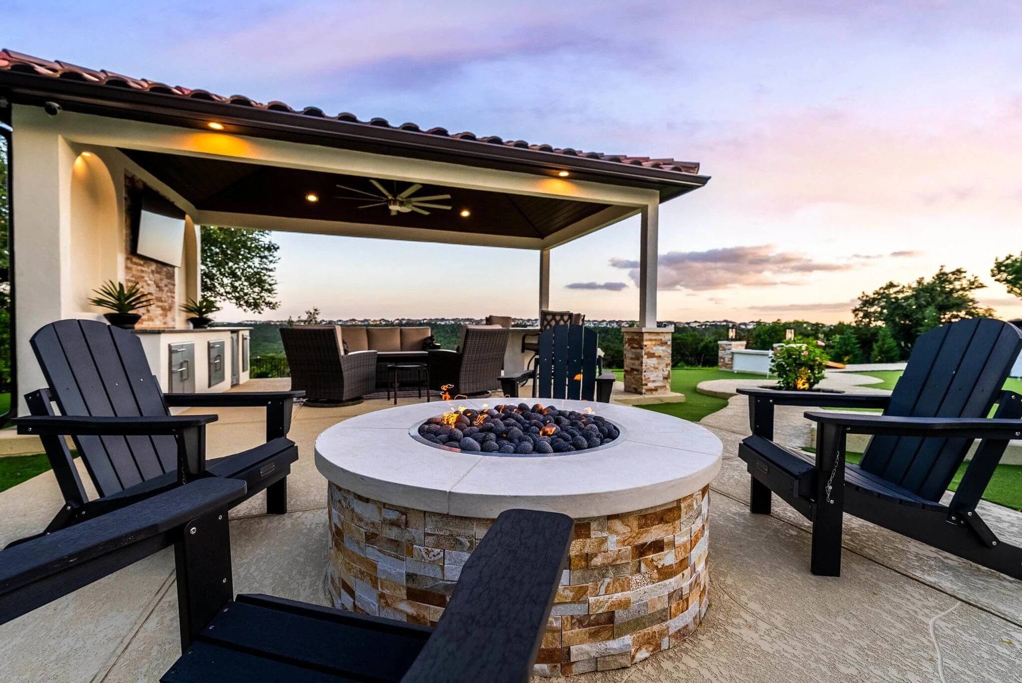 texas custom fire pit hangout, backyard living area, allied outdoor solutions