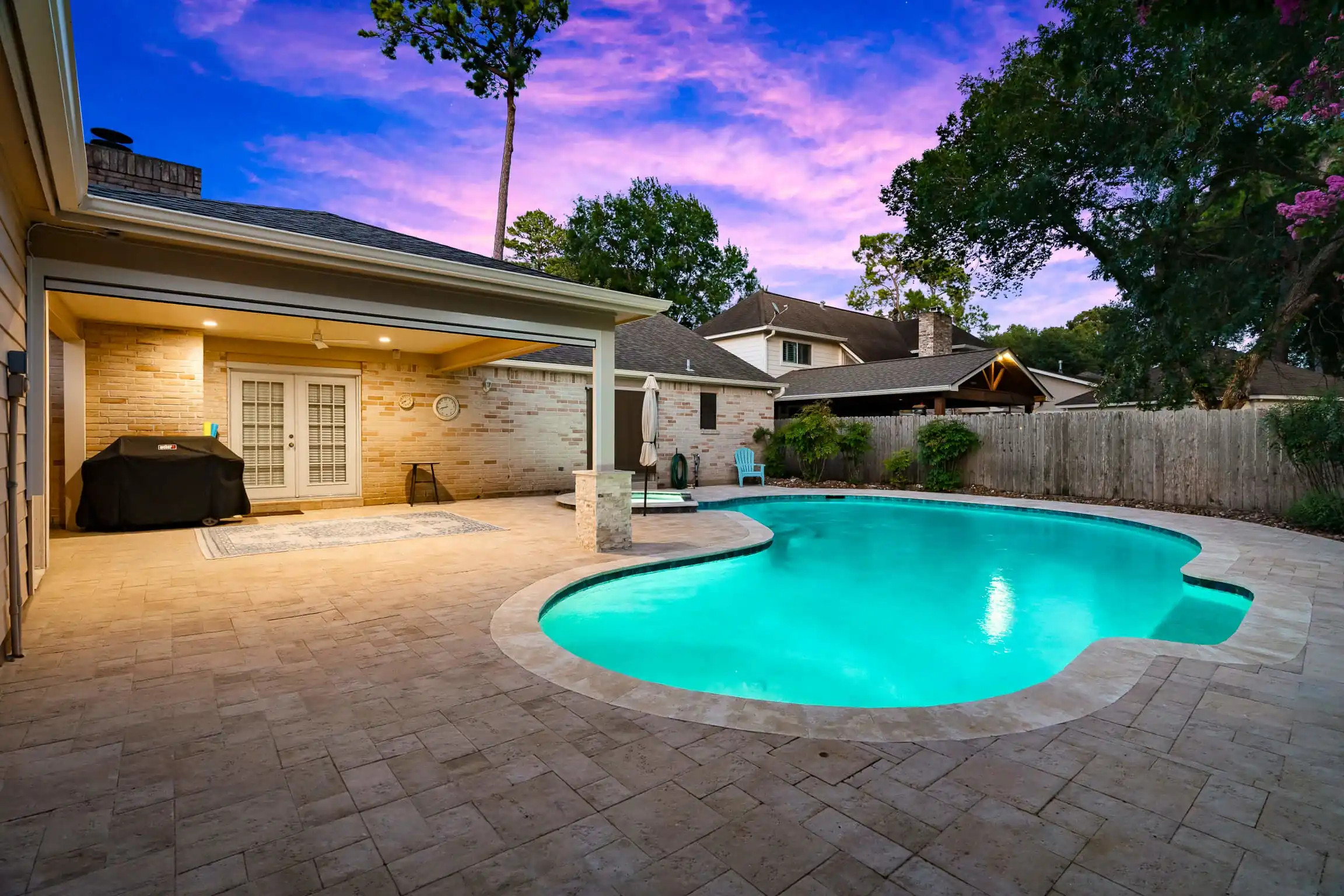small backyard patio, pool deck and refinished inground pool, allied outdoor solutions