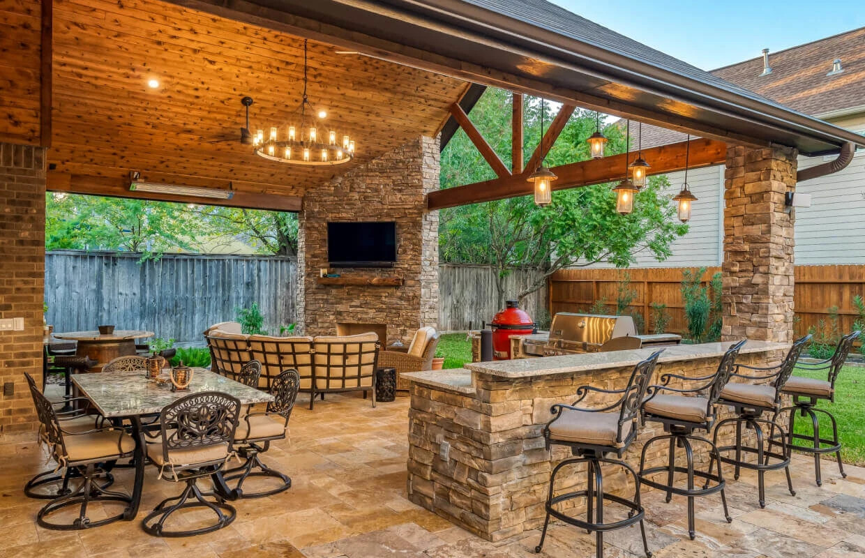 san antonio outdoor living room with grill and fireplace, allied outdoor solutions
