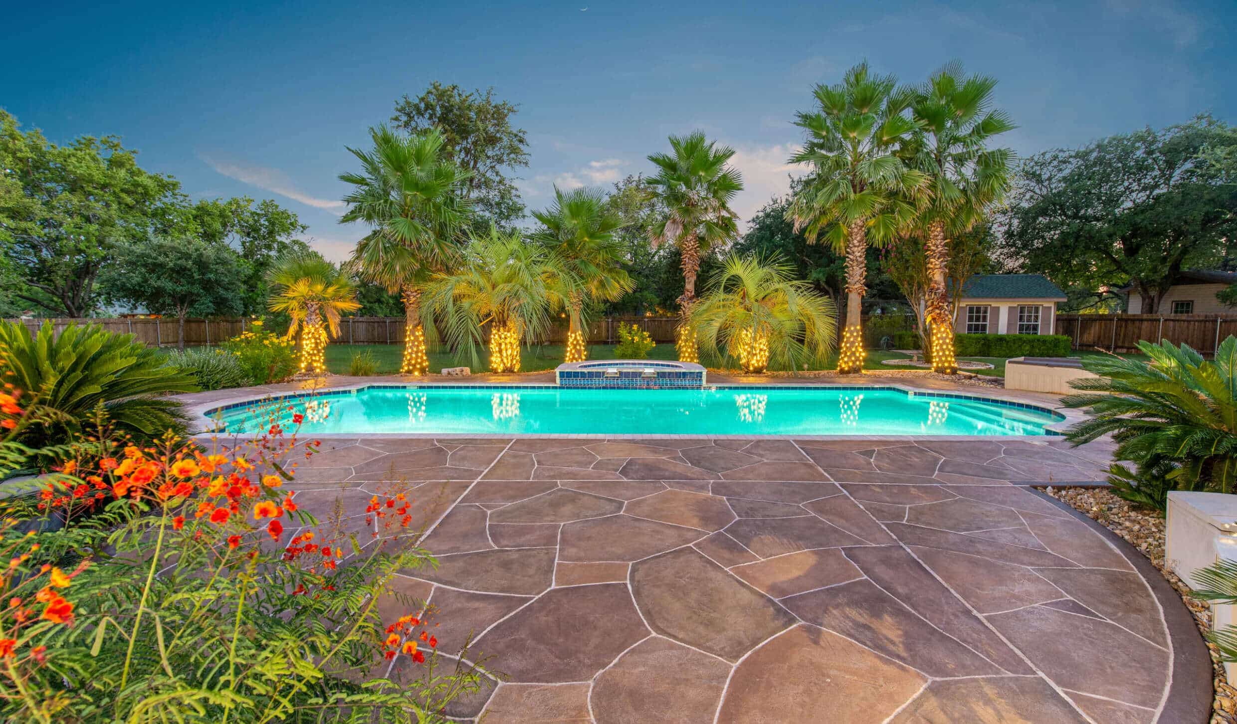 Custom Carvestone product overlaid on a concrete pool deck