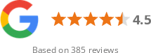 Google review rating of 4.5 out of 5 stars based on 385 reviews